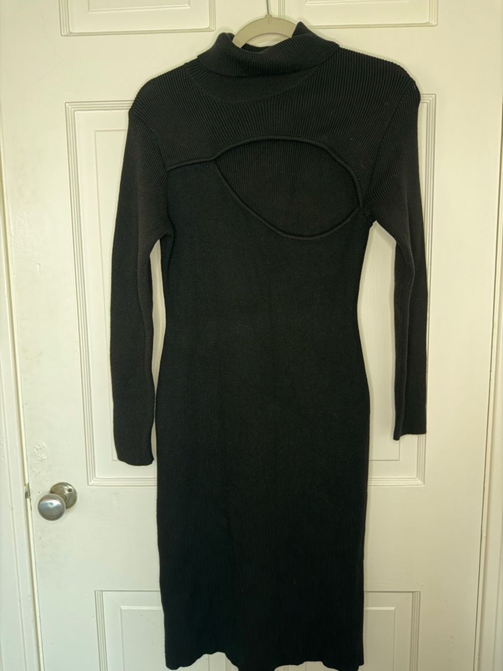 VICI Black Ribbed Knit Cutout Turtleneck Midi Dress XL